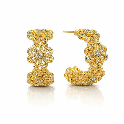 Bloom Filigree Hoop Earrings – Floral Gold Hoops in 14K Gold 3