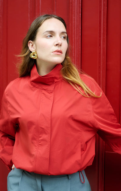 Bright red oversized lightweight windbreaker 0