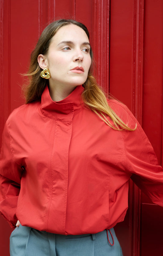 Bright red oversized lightweight windbreaker 0
