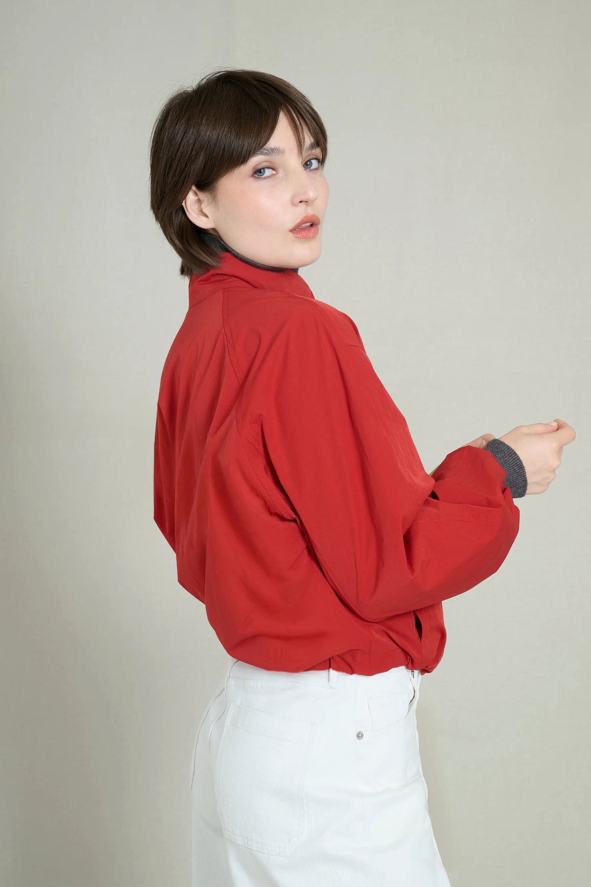 Bright red oversized lightweight windbreaker 3