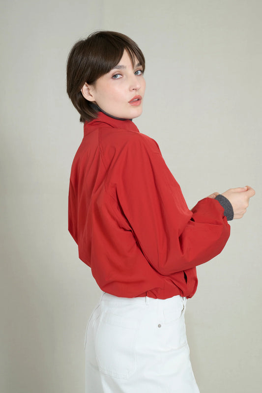 Bright red oversized lightweight windbreaker 3