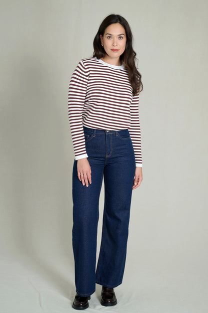 Brown and white striped sweater 0