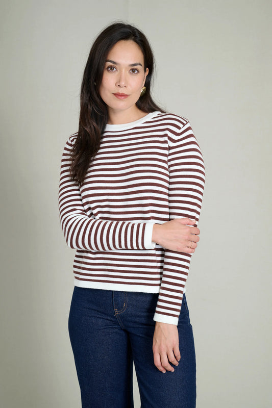 Brown and white striped sweater 1