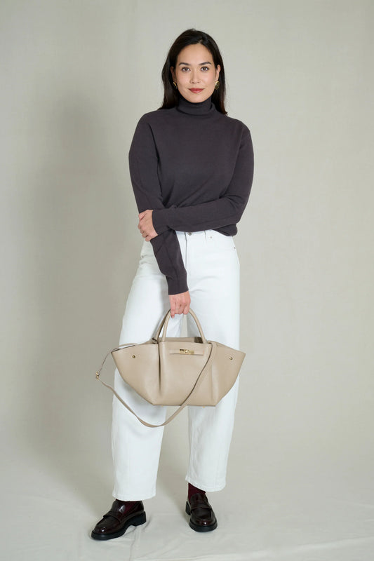 Brown fine knit seamless turtleneck sweater 0