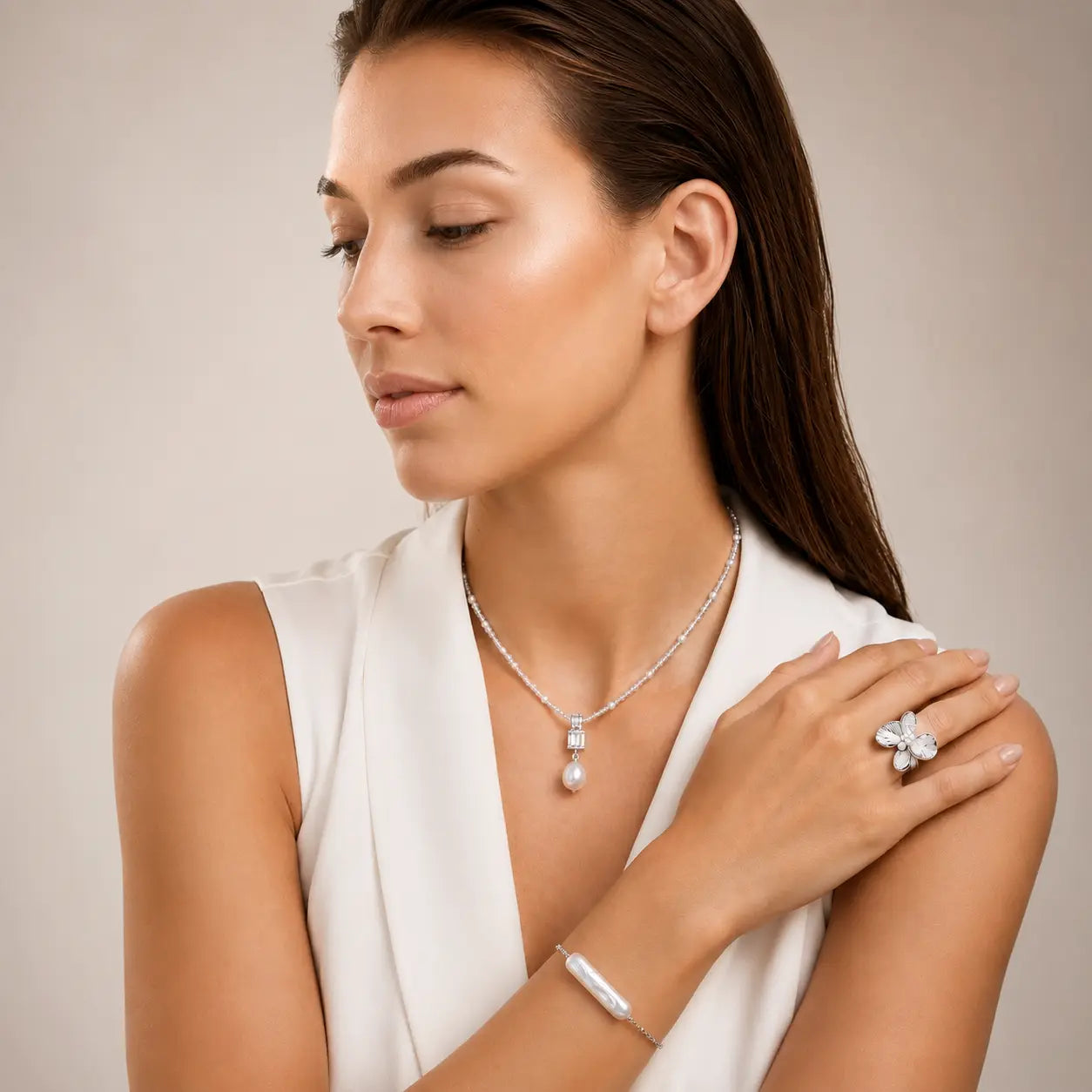 Brume Lavender Crystal Pearl Necklace - 925 Sterling Silver 1