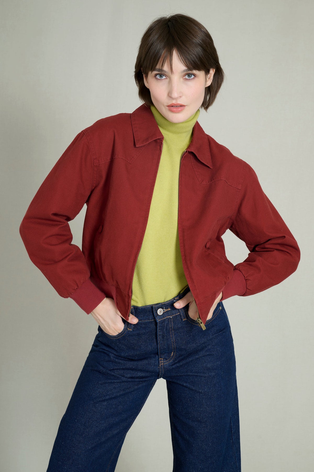 Burgundy cotton bomber jacket 1