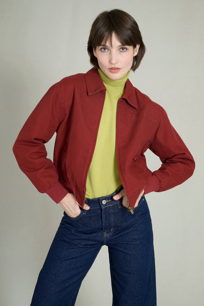 Burgundy cotton bomber jacket 1