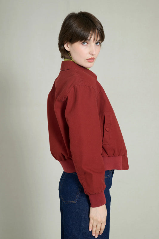 Burgundy cotton bomber jacket 3
