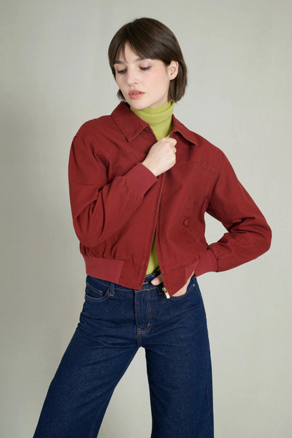 Burgundy cotton bomber jacket 5