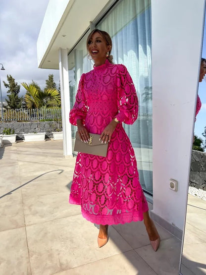 Carla | Long Sleeve Lace Midi Dress 0