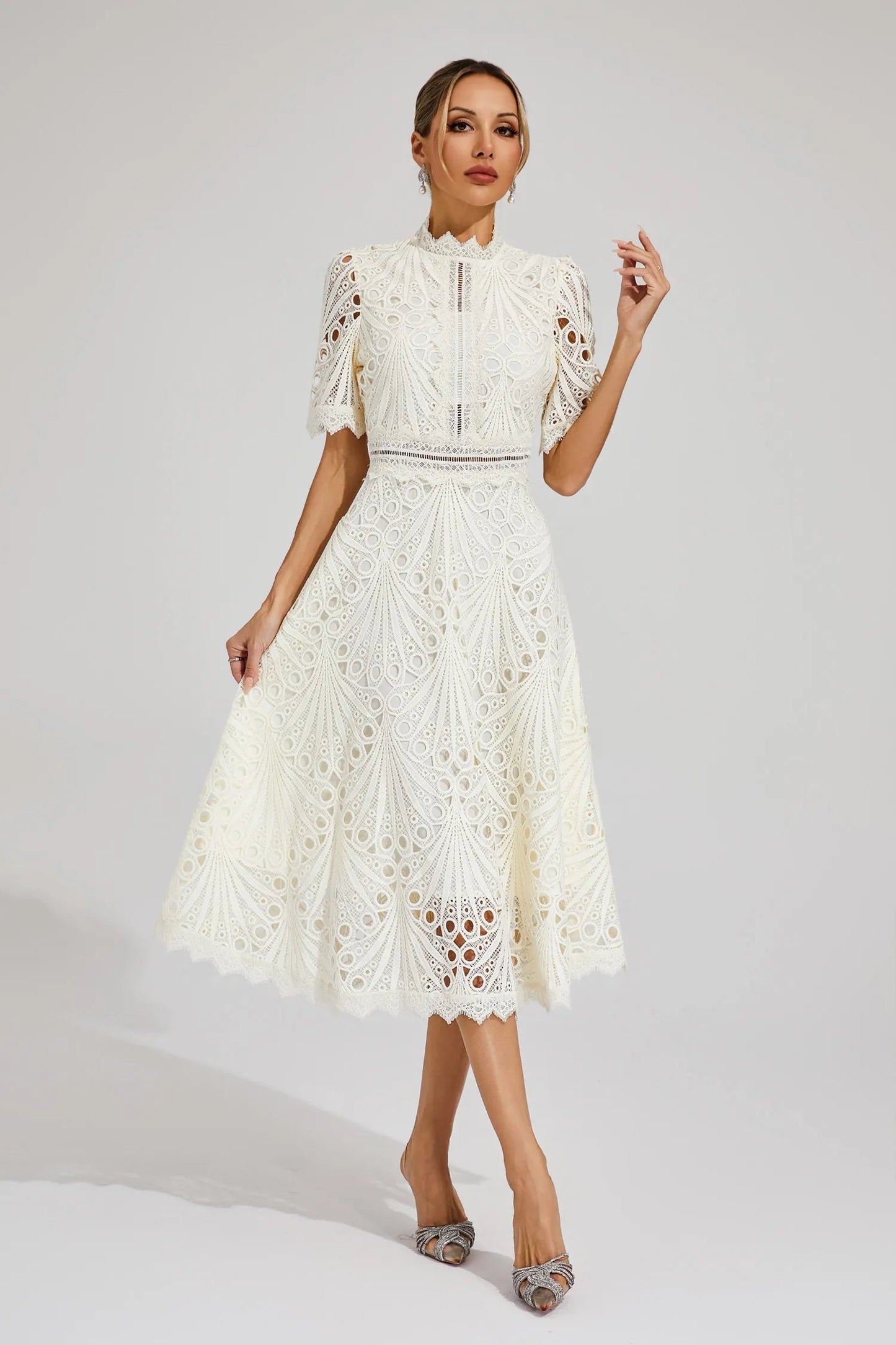 Carlotta | Lace High Neck Midi Dress 0
