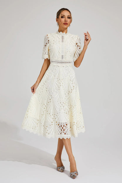 Carlotta | Lace High Neck Midi Dress 0