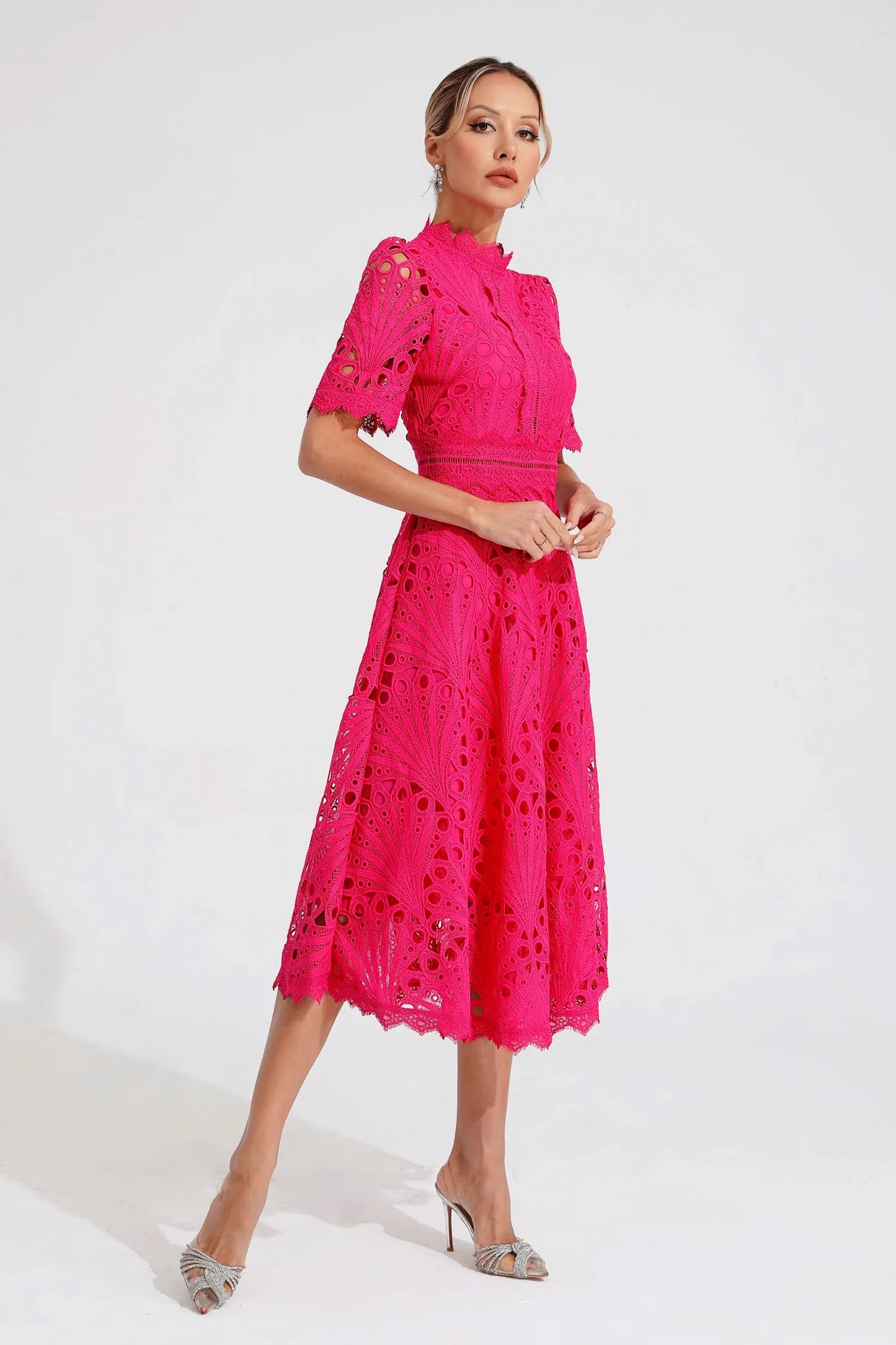Carlotta | Lace High Neck Midi Dress 7