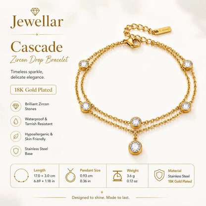 Cascade Zircon Drop Bracelet - 18K Gold Plated 4