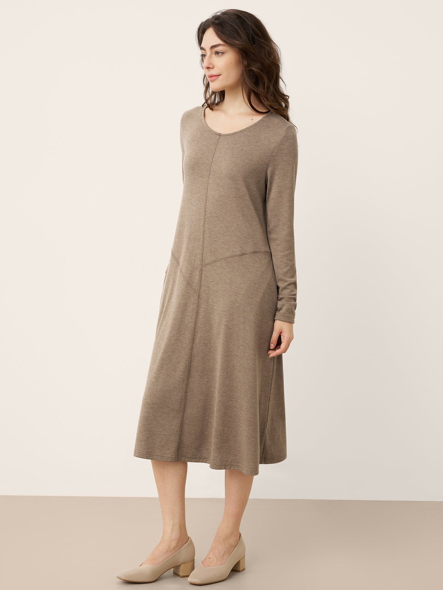 Cashmere Crew Neck Sculpted Seam A-Line Midi Dress HARLOW 1