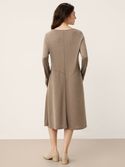 Cashmere Crew Neck Sculpted Seam A-Line Midi Dress HARLOW 2