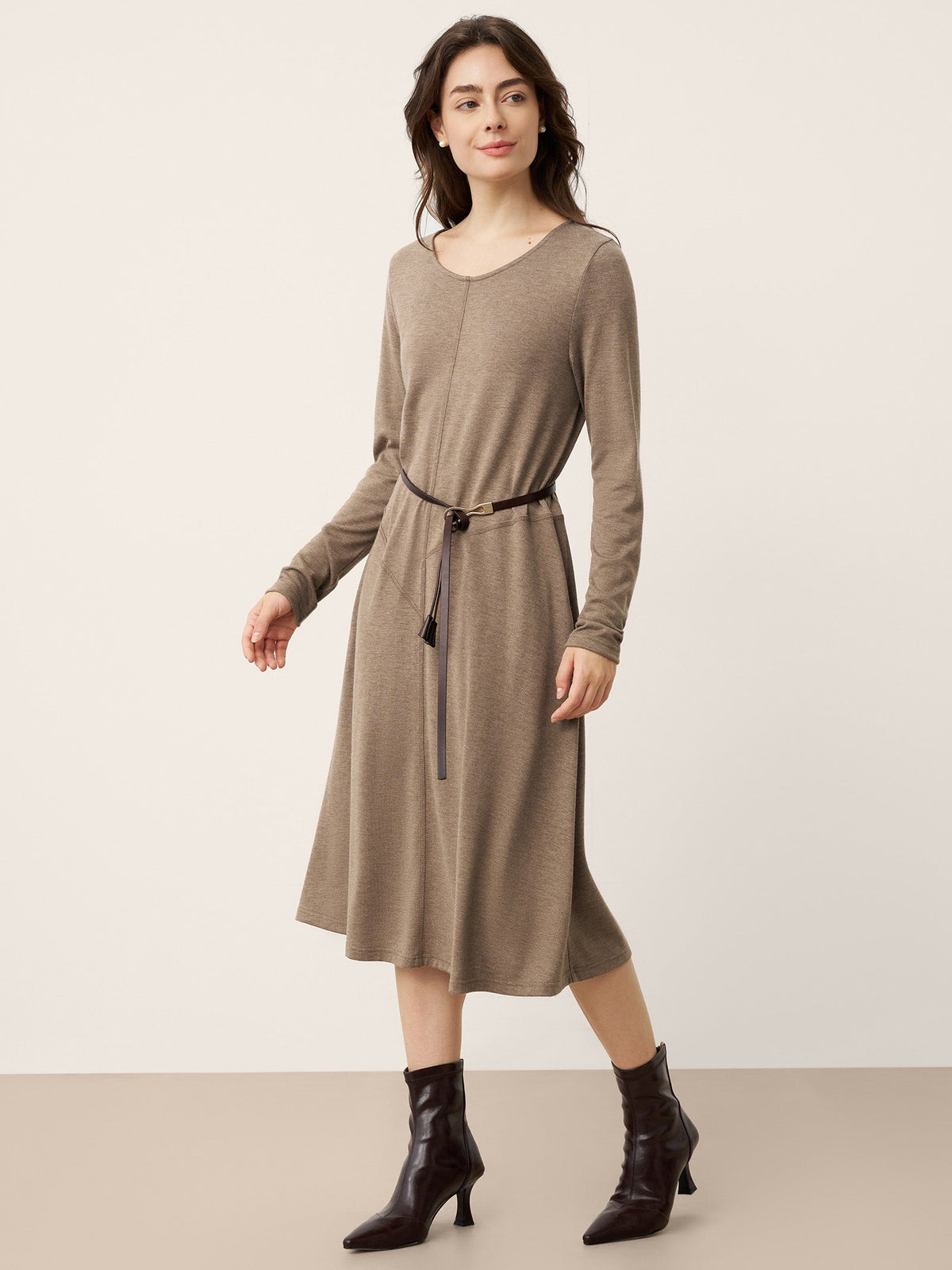 Cashmere Crew Neck Sculpted Seam A-Line Midi Dress HARLOW 3