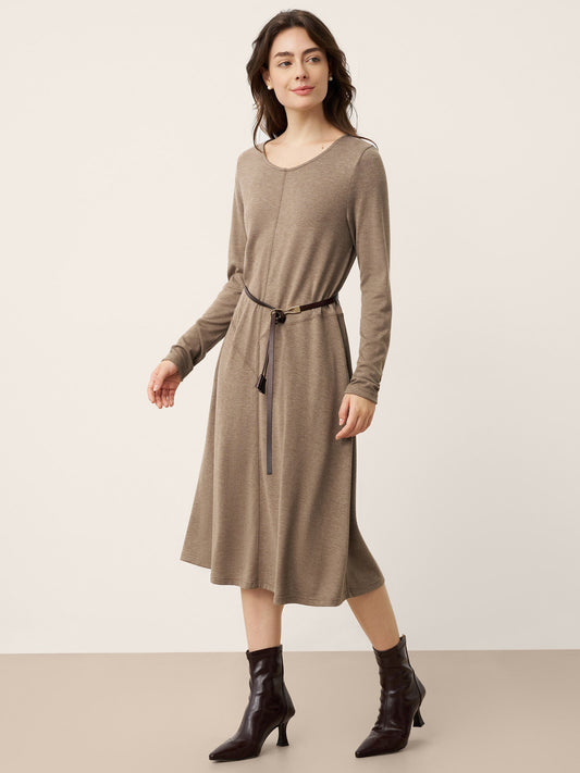 Cashmere Crew Neck Sculpted Seam A-Line Midi Dress HARLOW 3