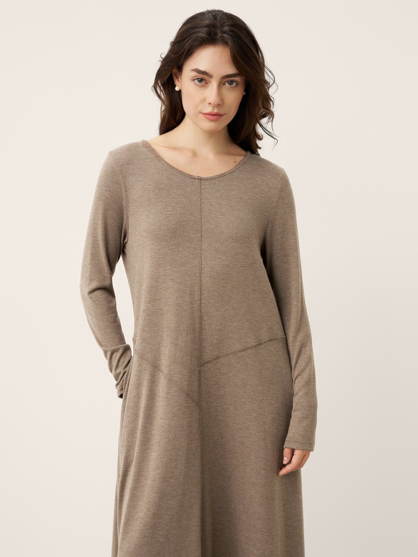 Cashmere Crew Neck Sculpted Seam A-Line Midi Dress HARLOW 4