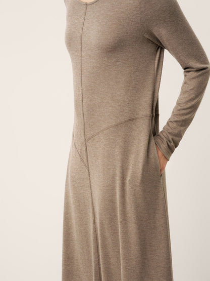 Cashmere Crew Neck Sculpted Seam A-Line Midi Dress HARLOW 5