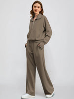 Casual Chic | Women's Outfit Set with Half Zip Sweatshirt & Wide Leg Pants | Effortless Style for Everyday Comfort 0