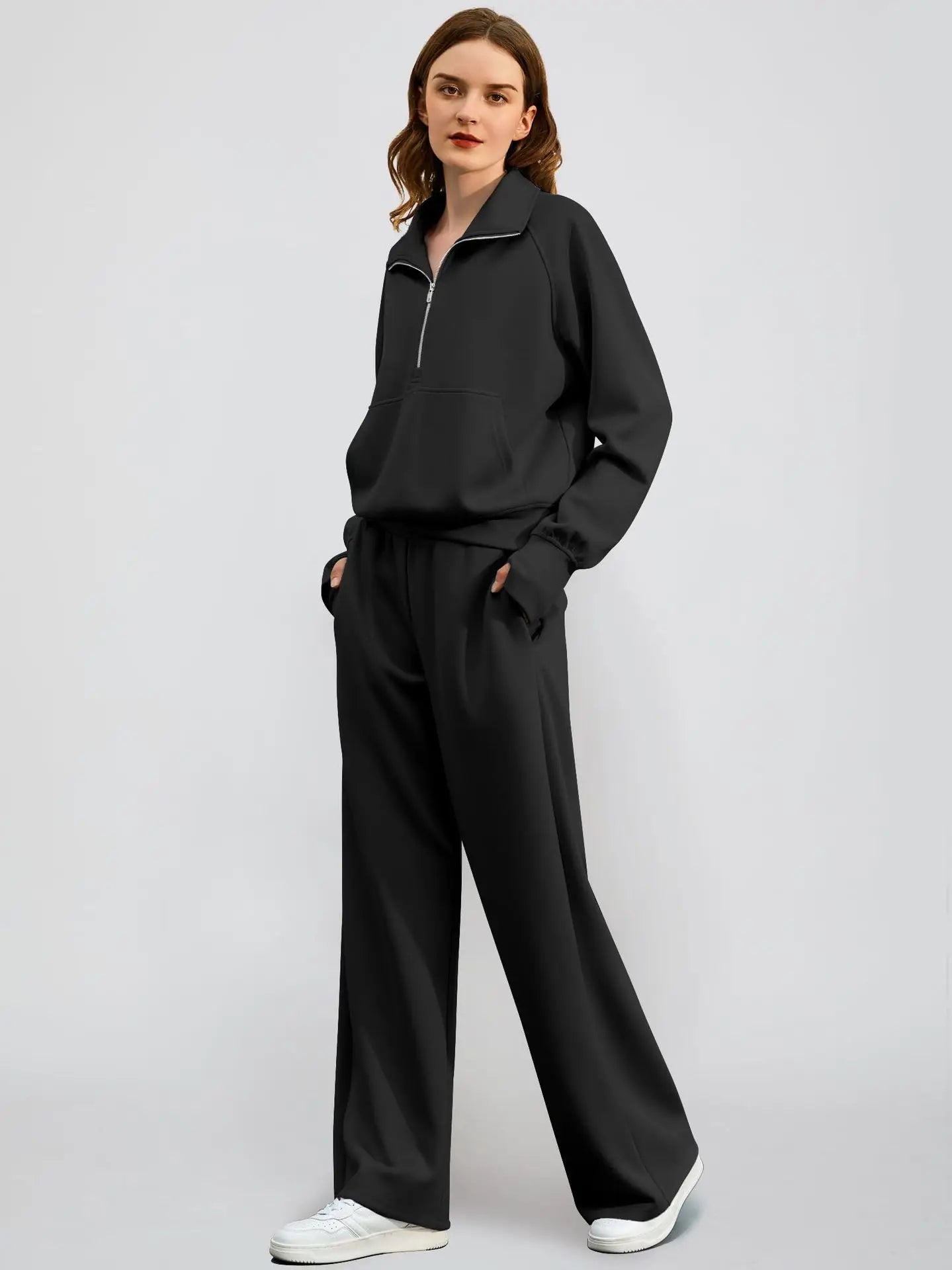 Casual Chic | Women's Outfit Set with Half Zip Sweatshirt & Wide Leg Pants | Effortless Style for Everyday Comfort 2