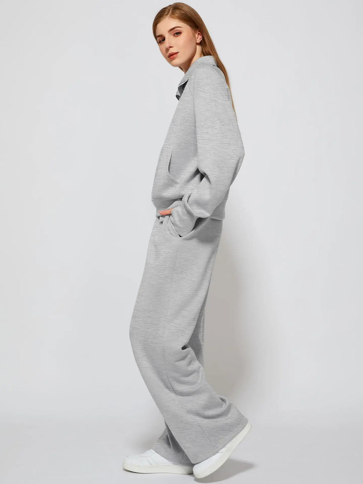 Casual Chic | Women's Outfit Set with Half Zip Sweatshirt & Wide Leg Pants | Effortless Style for Everyday Comfort 3