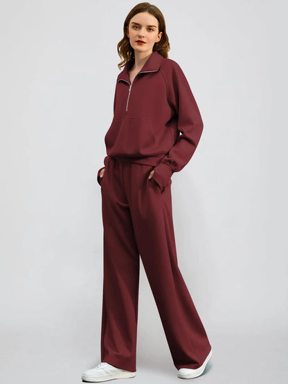 Casual Chic | Women's Outfit Set with Half Zip Sweatshirt & Wide Leg Pants | Effortless Style for Everyday Comfort 4