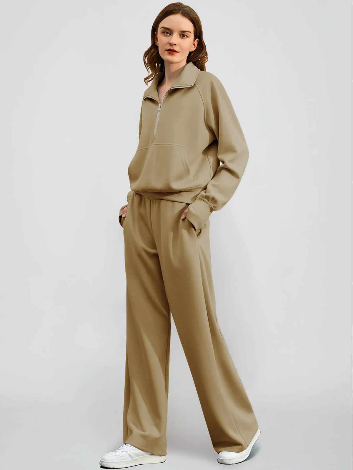 Casual Chic | Women's Outfit Set with Half Zip Sweatshirt & Wide Leg Pants | Effortless Style for Everyday Comfort 6