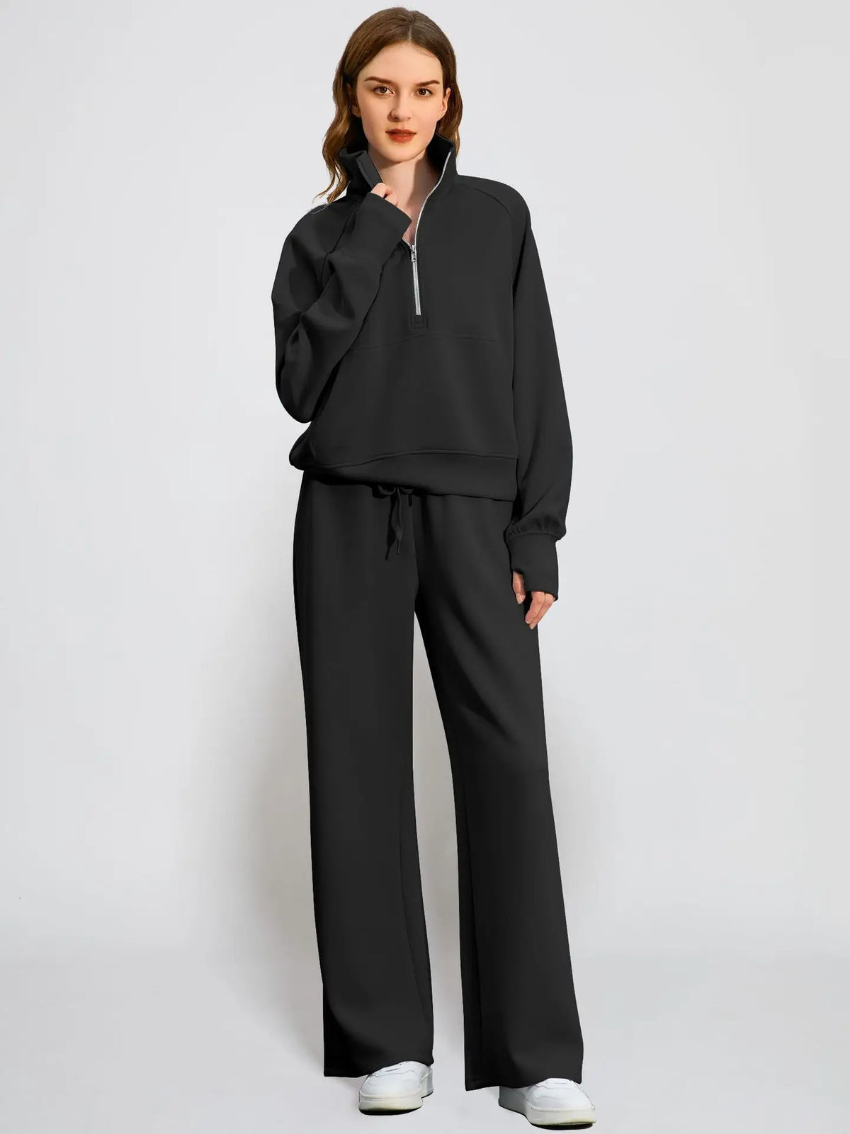 Casual Chic | Women's Outfit Set with Half Zip Sweatshirt & Wide Leg Pants | Effortless Style for Everyday Comfort 7
