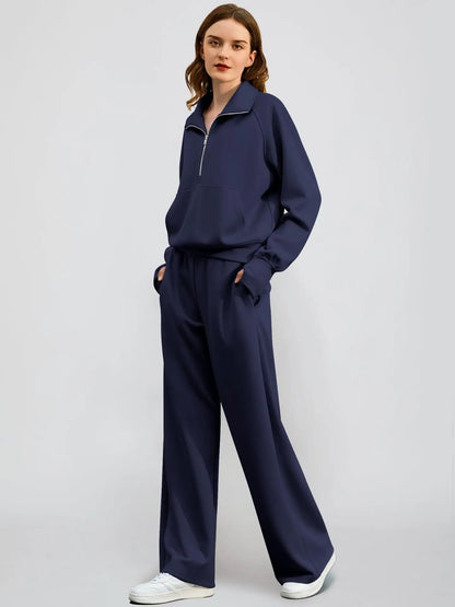 Casual Chic | Women's Outfit Set with Half Zip Sweatshirt & Wide Leg Pants | Effortless Style for Everyday Comfort 8