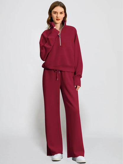 Casual Chic | Women's Outfit Set with Half Zip Sweatshirt & Wide Leg Pants | Effortless Style for Everyday Comfort 9