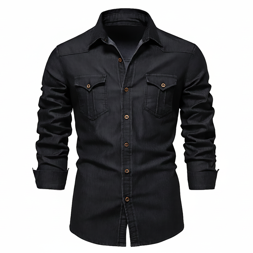 Casual Denim Shirt with Button Front and Chest Pockets 0