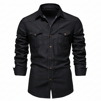 Casual Denim Shirt with Button Front and Chest Pockets 0