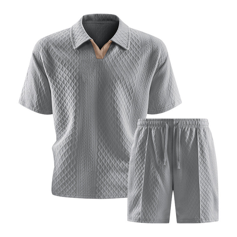 Casual Knit Short Set with Polo Collar and Drawstring Waist 4
