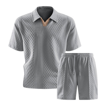 Casual Knit Short Set with Polo Collar and Drawstring Waist 4