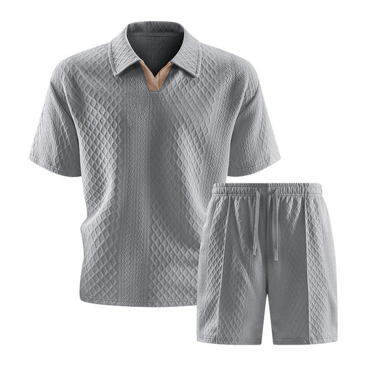 Casual Knit Short Set with Polo Collar and Drawstring Waist 4