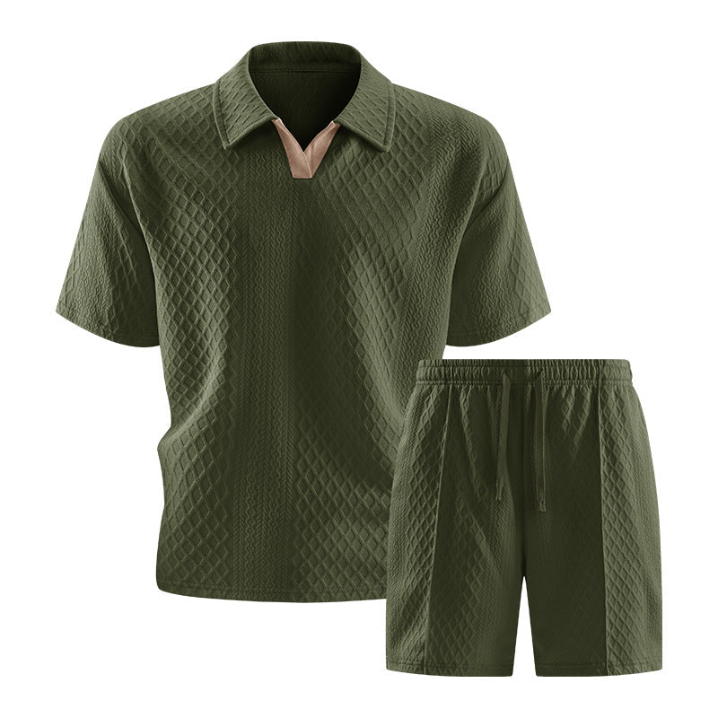 Casual Knit Short Set with Polo Collar and Drawstring Waist 5
