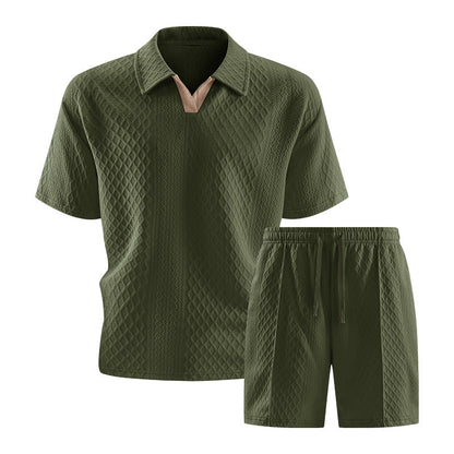Casual Knit Short Set with Polo Collar and Drawstring Waist 5