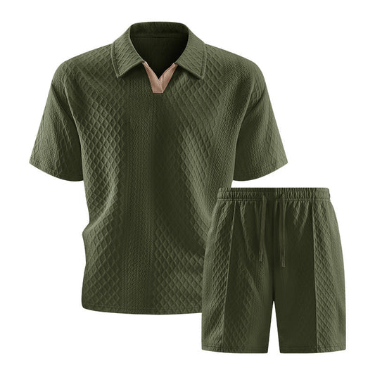 Casual Knit Short Set with Polo Collar and Drawstring Waist 5