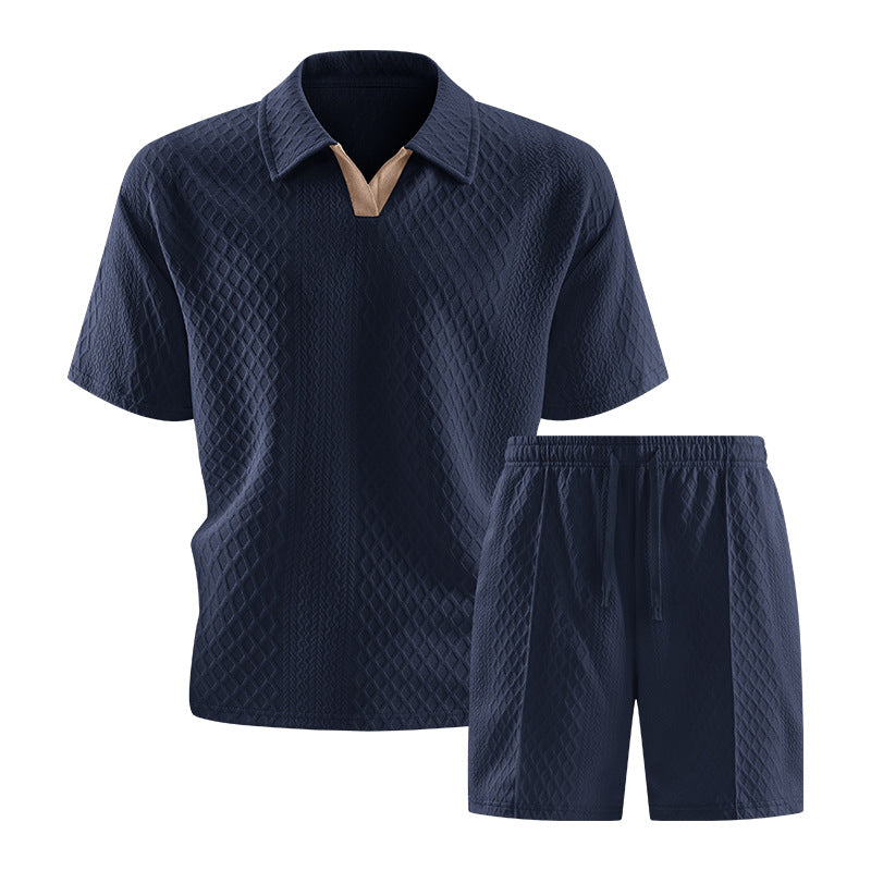Casual Knit Short Set with Polo Collar and Drawstring Waist 6