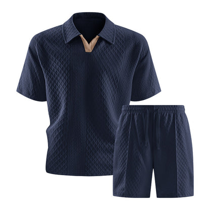Casual Knit Short Set with Polo Collar and Drawstring Waist 6