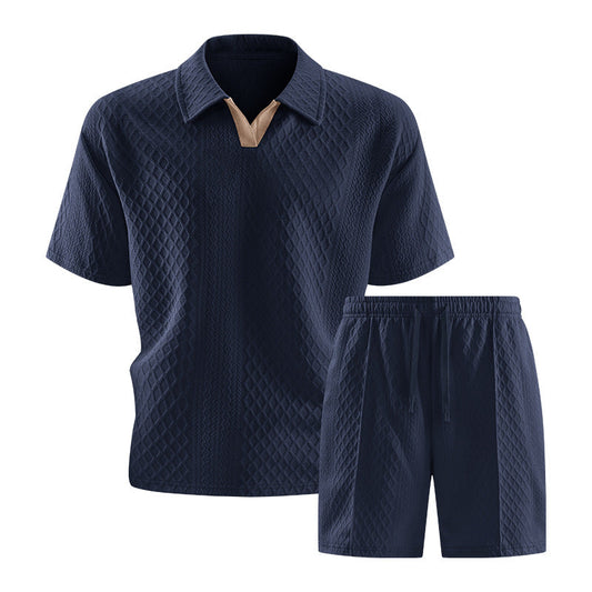 Casual Knit Short Set with Polo Collar and Drawstring Waist 6