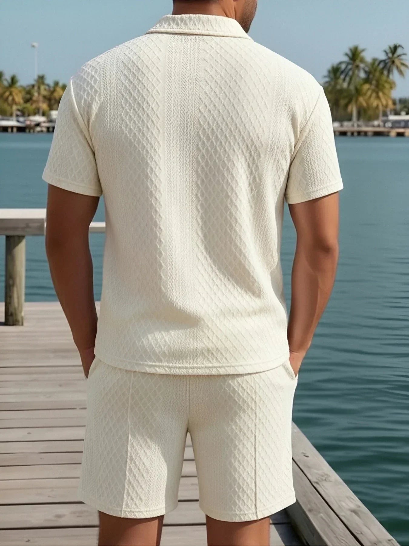 Casual Knit Short Set with Polo Collar and Drawstring Waist 8