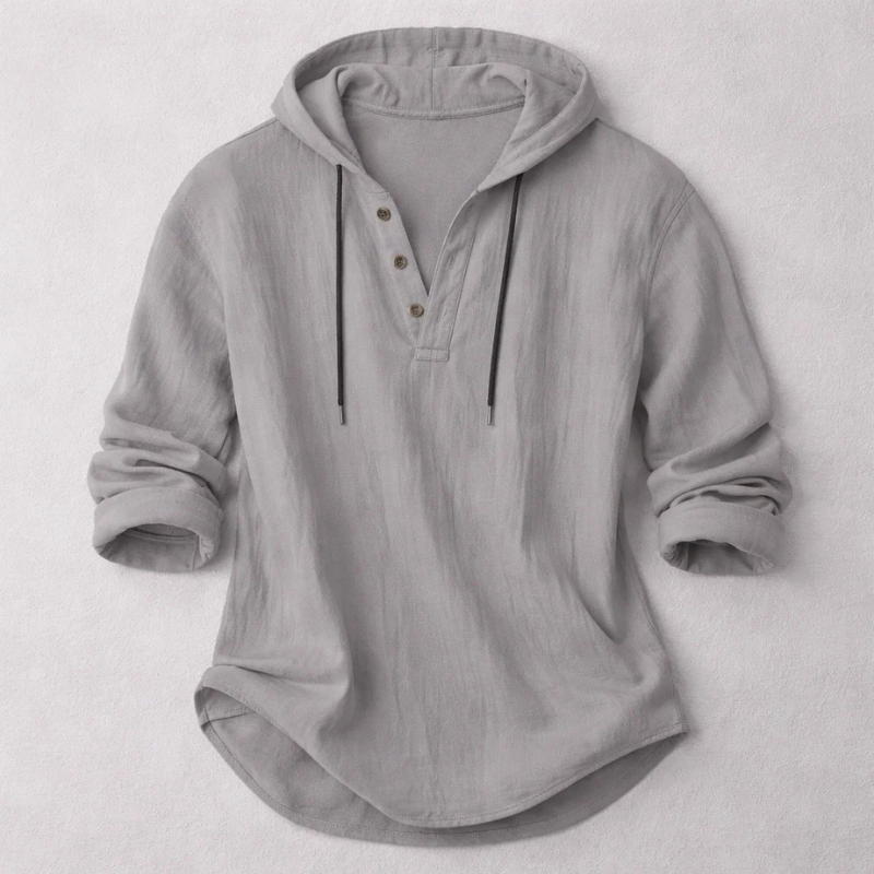 Casual Linen-Blend Pullover Shirt with Hood and Button Placket 3