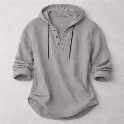 Casual Linen-Blend Pullover Shirt with Hood and Button Placket 3