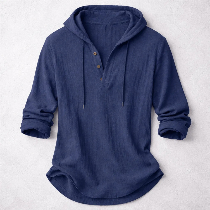 Casual Linen-Blend Pullover Shirt with Hood and Button Placket 4