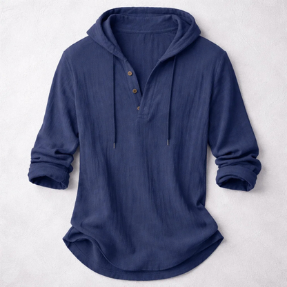 Casual Linen-Blend Pullover Shirt with Hood and Button Placket 4