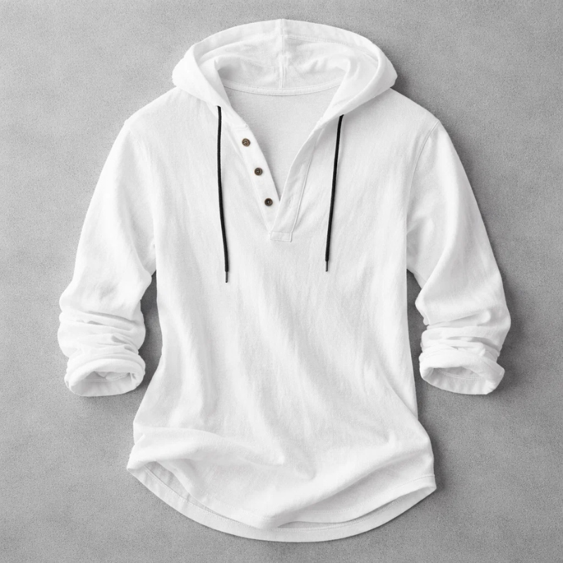 Casual Linen-Blend Pullover Shirt with Hood and Button Placket 5
