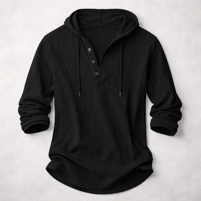 Casual Linen-Blend Pullover Shirt with Hood and Button Placket 6